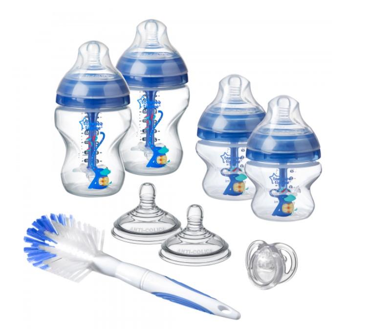 TOMMEE TIPPEE Sada kojeneckých lahviček C2N Anti-colic s kartáčem modrá