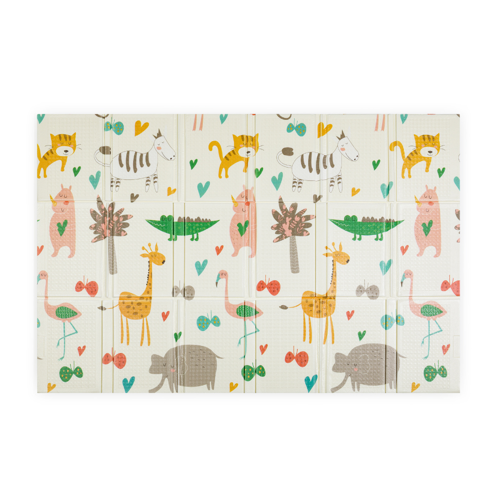 PETITE&MARS Podložka na hranie skladacie Campy L 130x200cm Animals&Hexagon