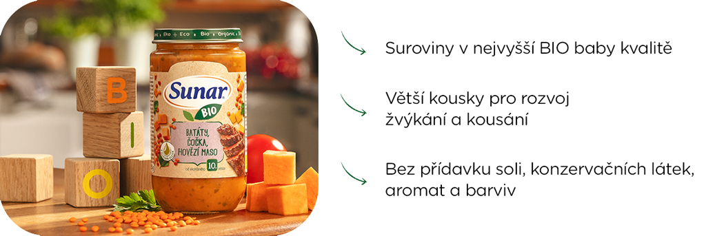 SUNAR BIO Príkrm špagety, bolonská omáčka, hovädzie mäso 12m+, 6x235g