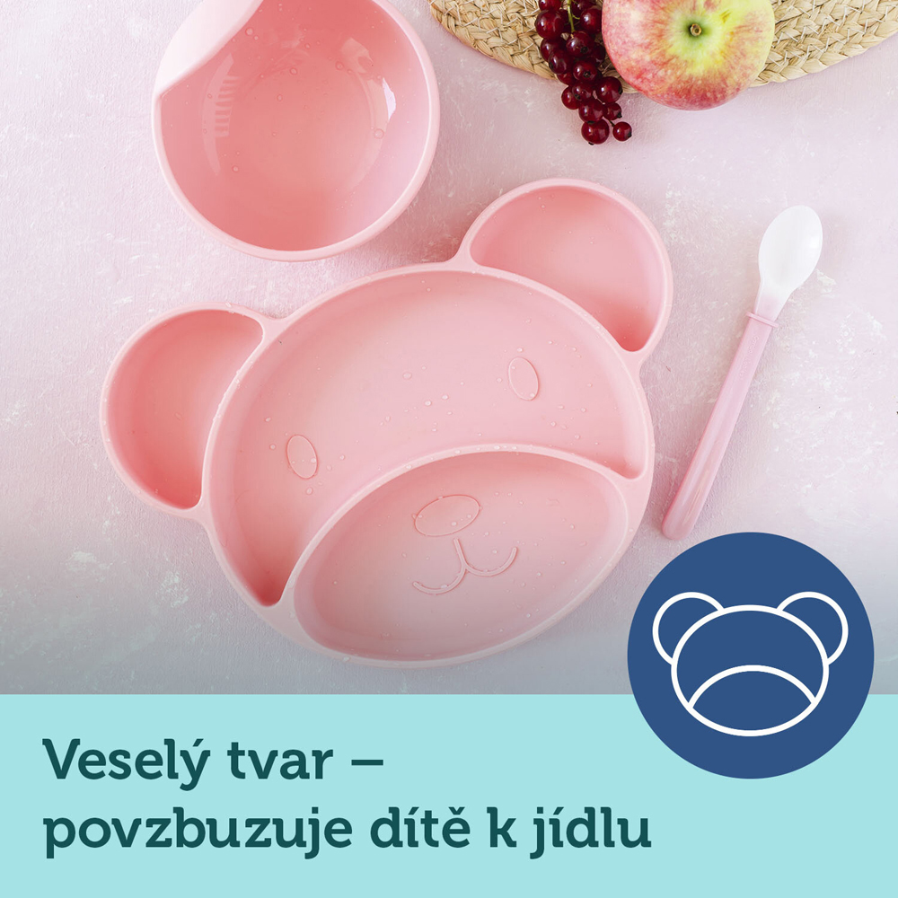 CANPOL BABIES Tanier silikónový delený s prísavkou Medvedík ružový