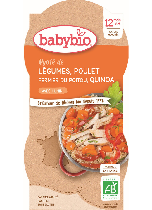 BABYBIO Menu zelenina s kuracím mäsom a quinoa 2x 200 g