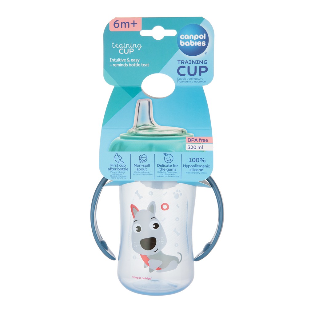 CANPOL BABIES Hrnček tréningový s úchytmi Cute Animals 320ml - psík