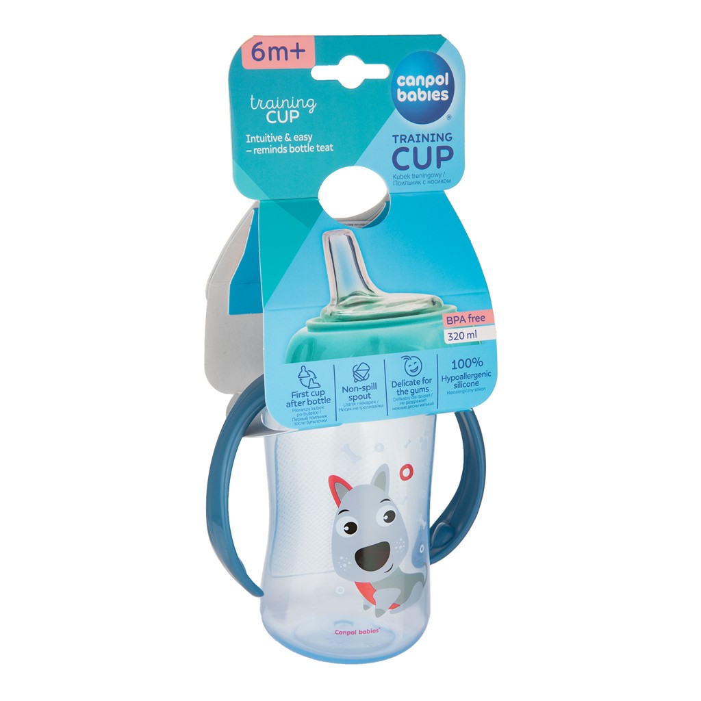 CANPOL BABIES Hrnček tréningový s úchytmi Cute Animals 320ml - psík