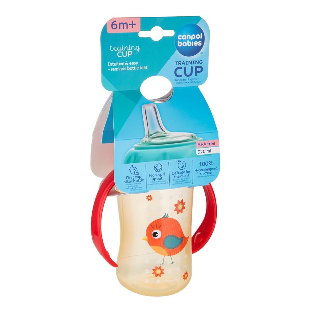 CANPOL BABIES Hrnček tréningový s úchytmi Cute Animals 320ml - vtáčik