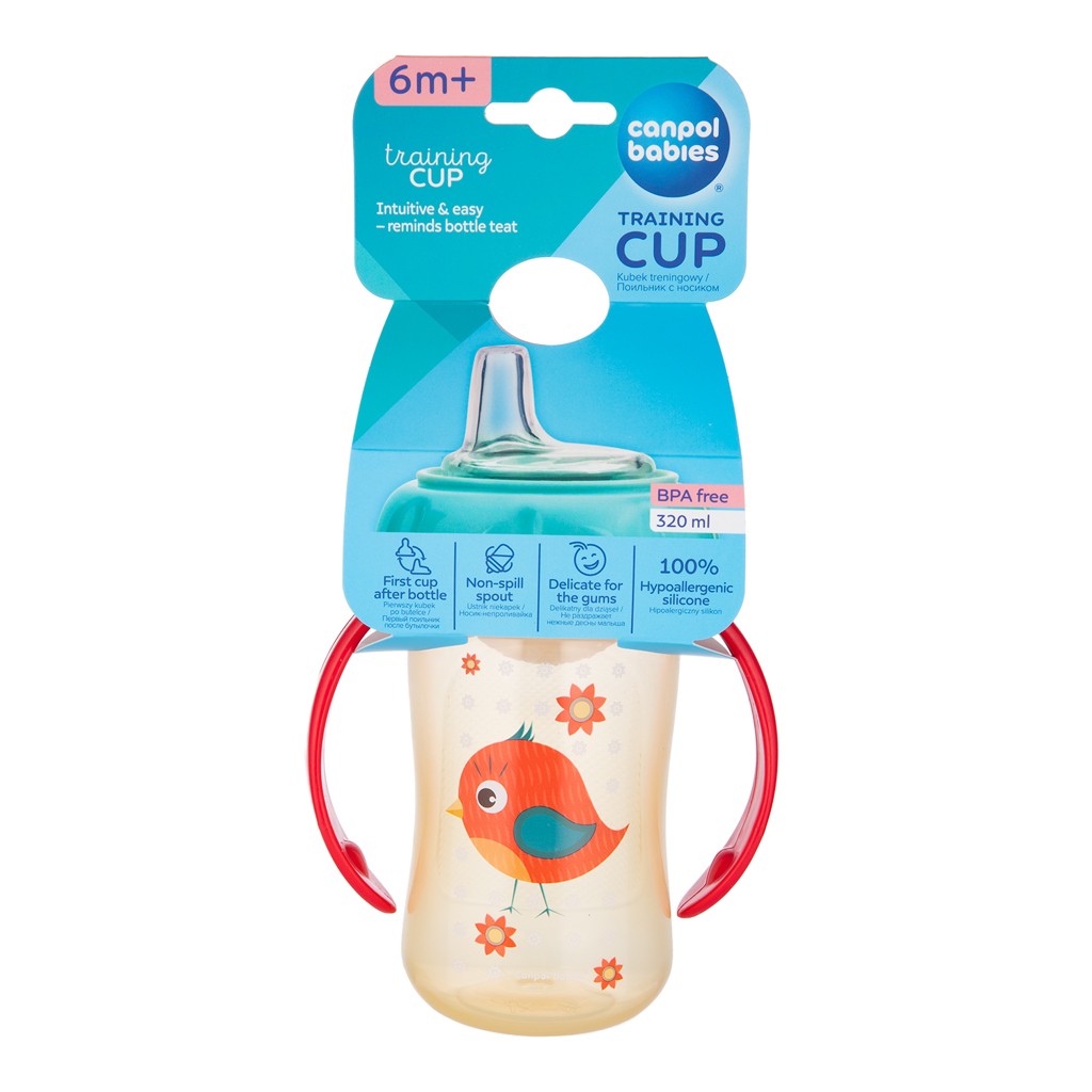 CANPOL BABIES Hrnček tréningový s úchytmi Cute Animals 320ml - vtáčik