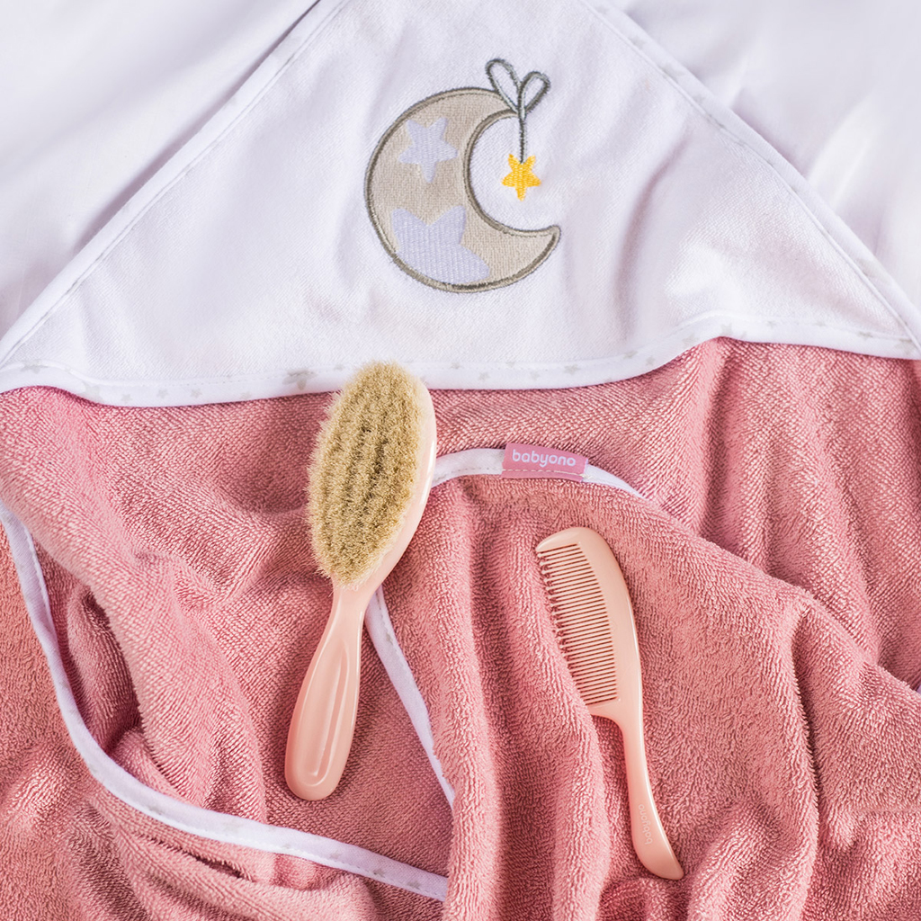 BABYONO Kefka a hrebeň na vlasy Super Soft, svetlo ružová