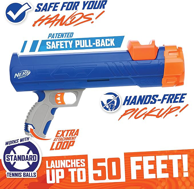 NERF DOG Hračka pre psov Blaster 30 cm bez klipu na loptičku + 3 ks pískacích tenisových loptičiek 5