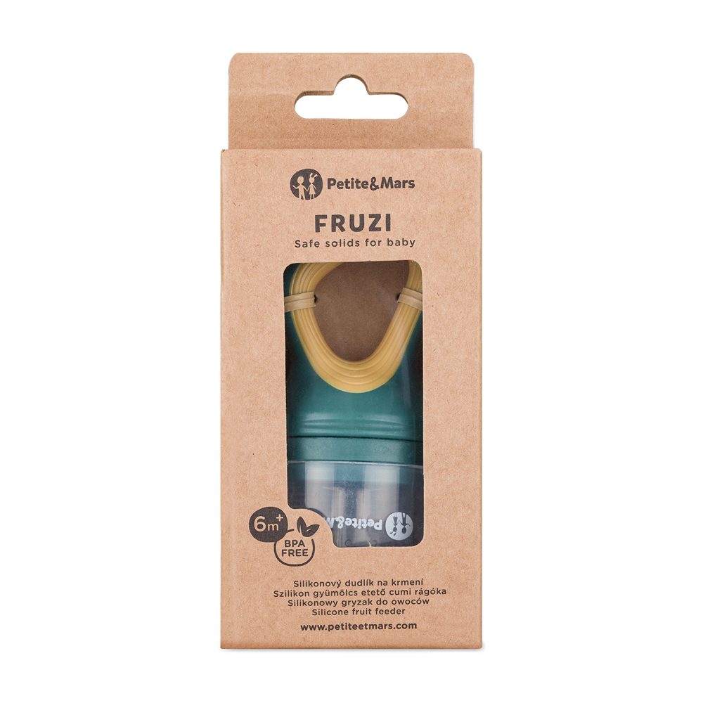 PETITE&MARS Cumlík silikónový na kŕmenie Fruzi Green&Ochre 6m+