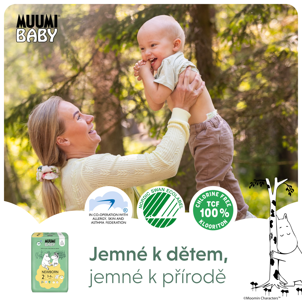 MUUMI Baby 2 Newborn 3-6 kg (174 ks), mesačné balenie eko plienok