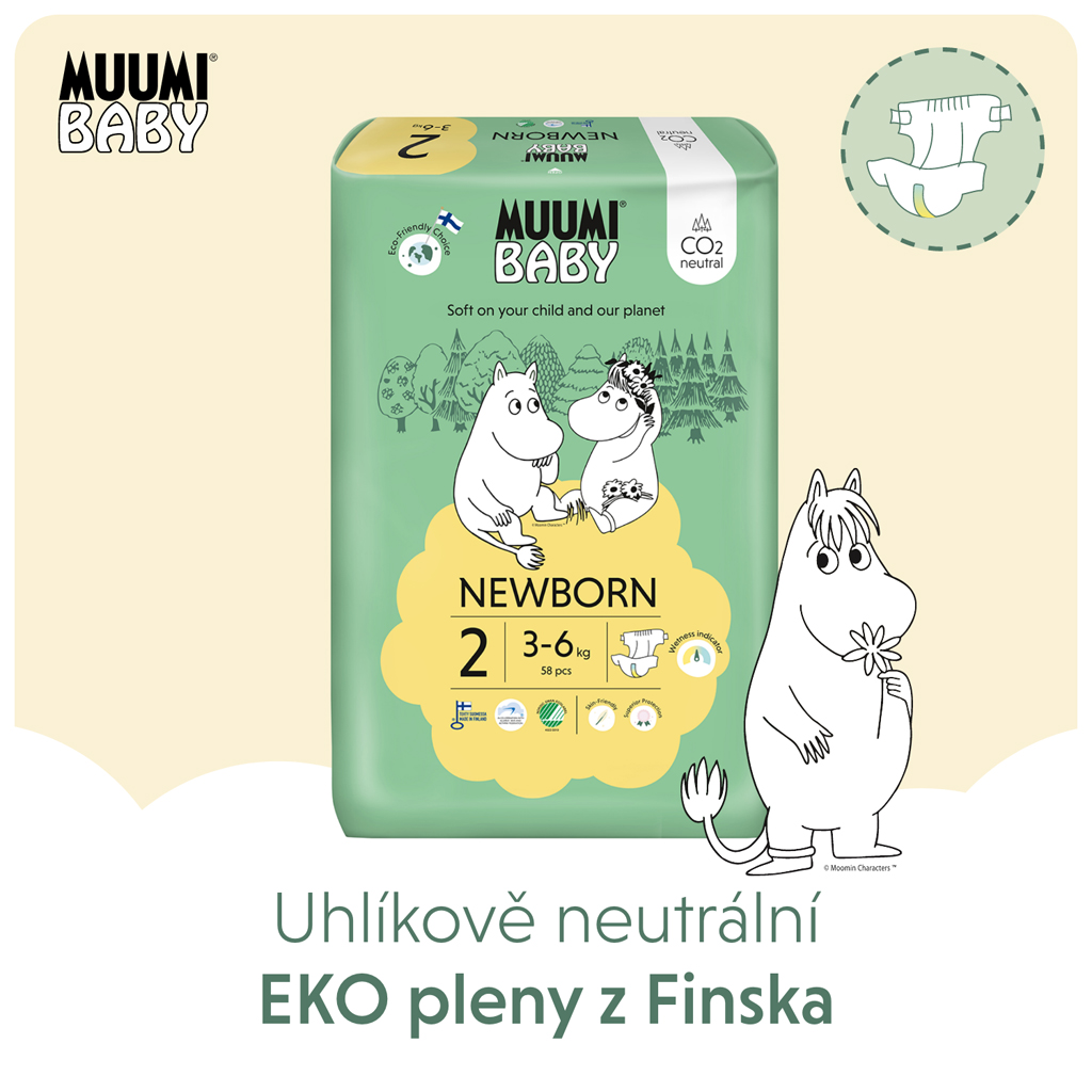 MUUMI Baby 2 Newborn 3-6 kg (58 ks), eko plienky