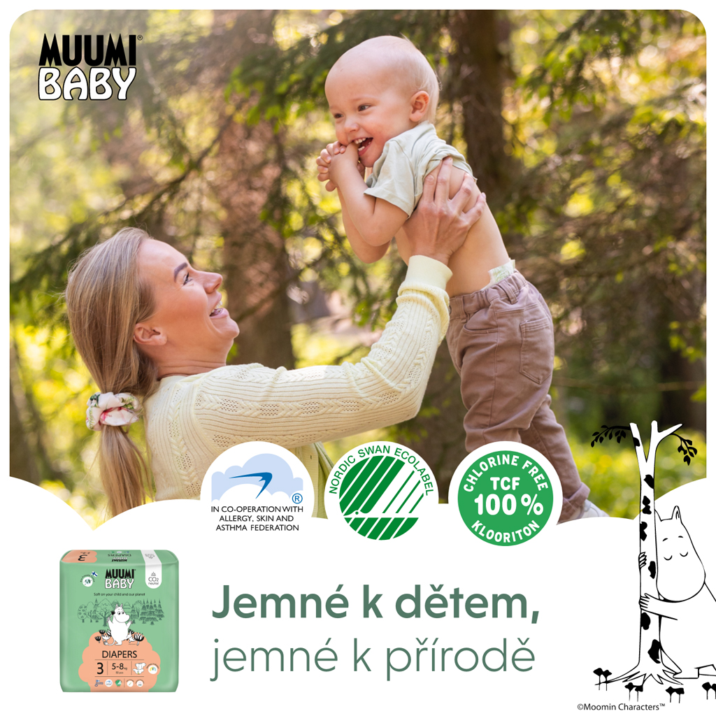 MUUMI Baby 3 Midi 5-8 kg (150 ks), mesačné balenie eko plienok