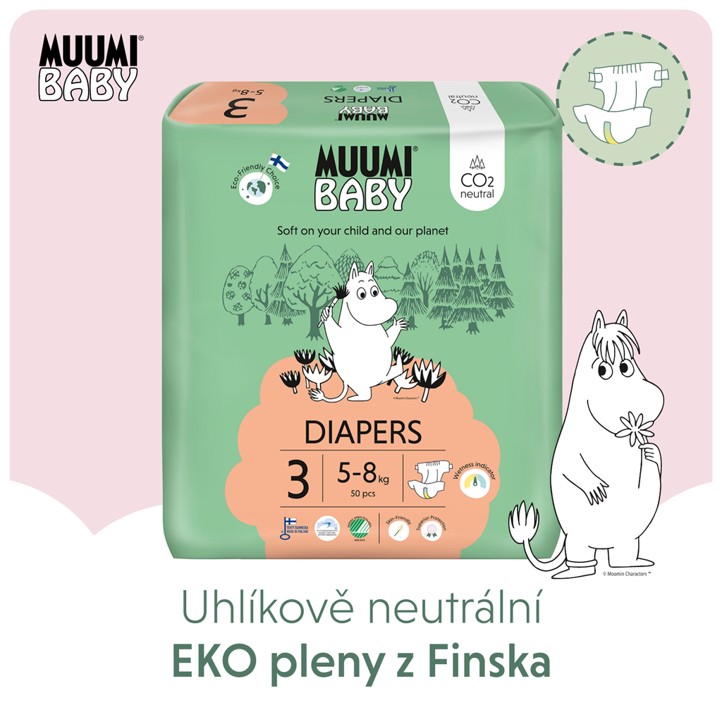 MUUMI Baby 3 Midi 5-8 kg (50 ks), eko plienky