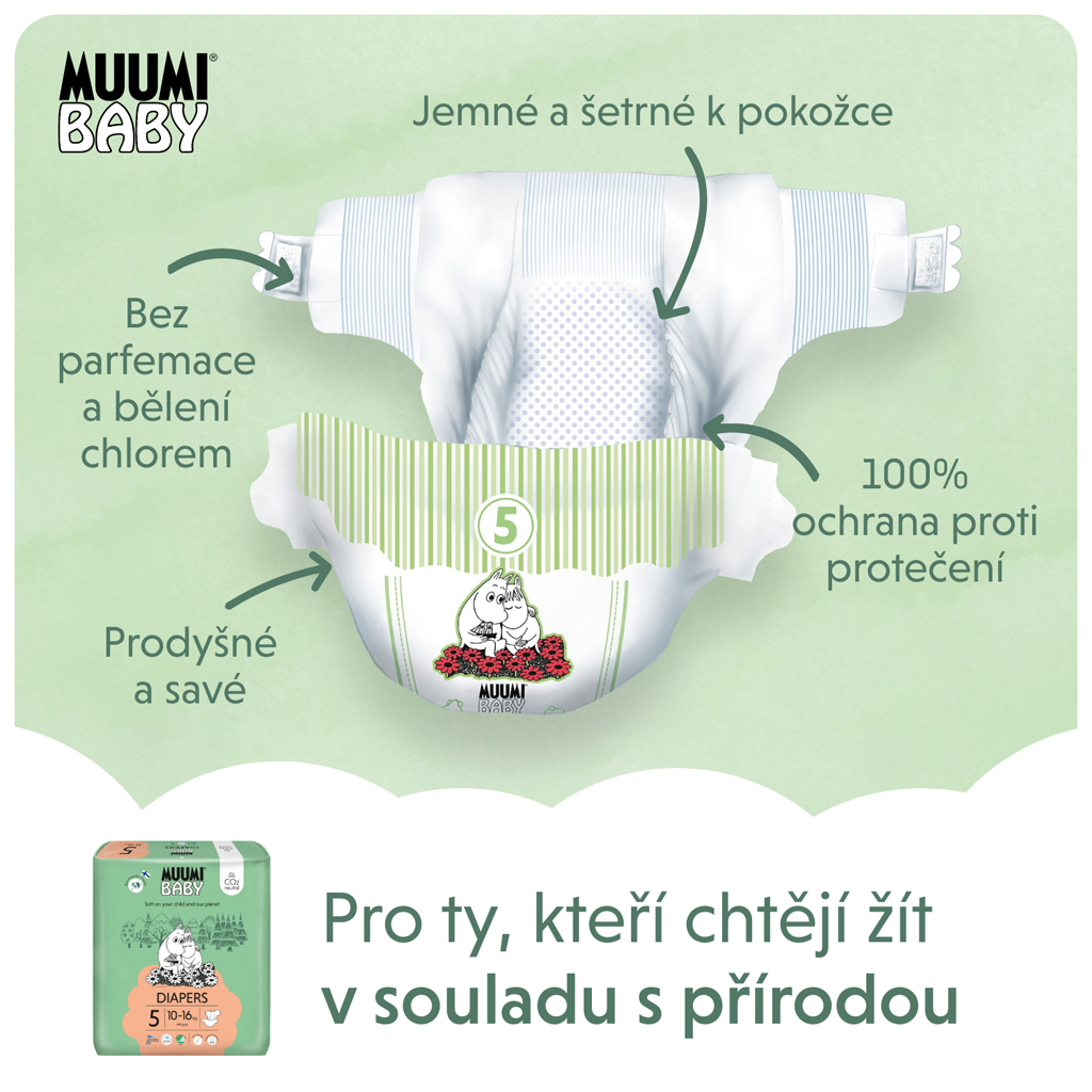 MUUMI Baby 5 Maxi+ 10-16 kg (44 ks), eko plienky