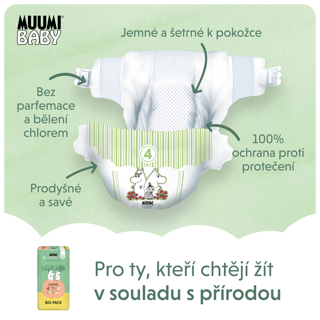 MUUMI Baby 4 Maxi 7-14 kg (69 ks), eko plienky