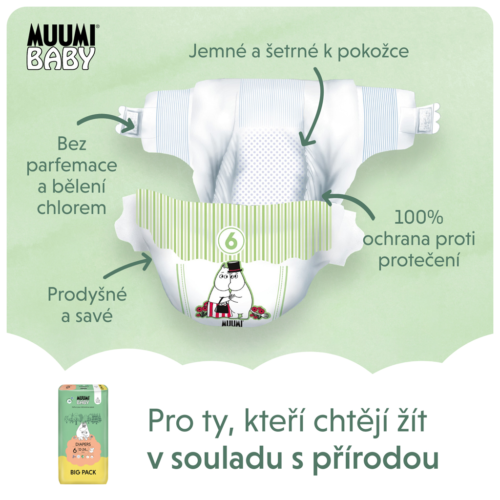 MUUMI Baby 6 Junior 12-24 kg (54 ks), eko plienky