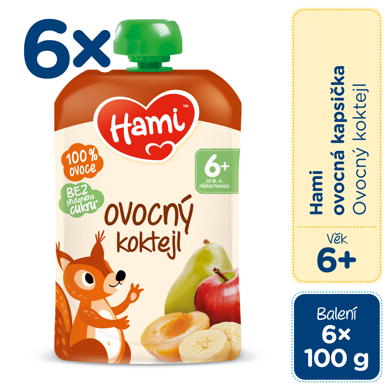 6x HAMI Kapsička ovocná Ovocný kokteil 100 g, 6m+