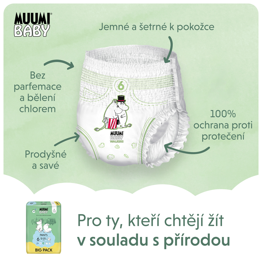 MUUMI Baby Pants 6 Junior 12-20 kg (52 ks), nohavičkové eko plienky