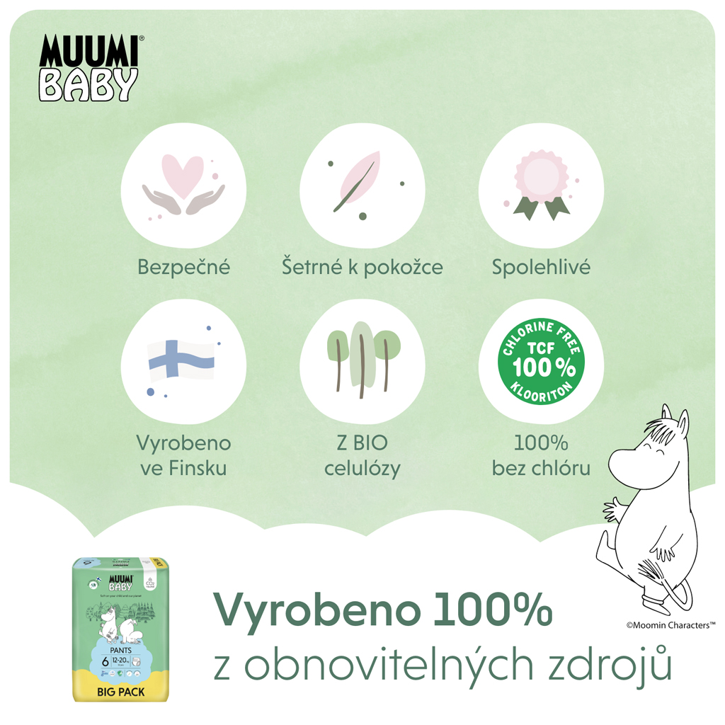 MUUMI Baby Pants 6 Junior 12-20 kg (52 ks), nohavičkové eko plienky