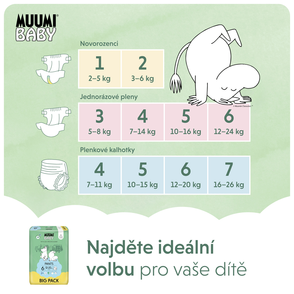 MUUMI Baby Pants 6 Junior 12-20 kg (52 ks), nohavičkové eko plienky