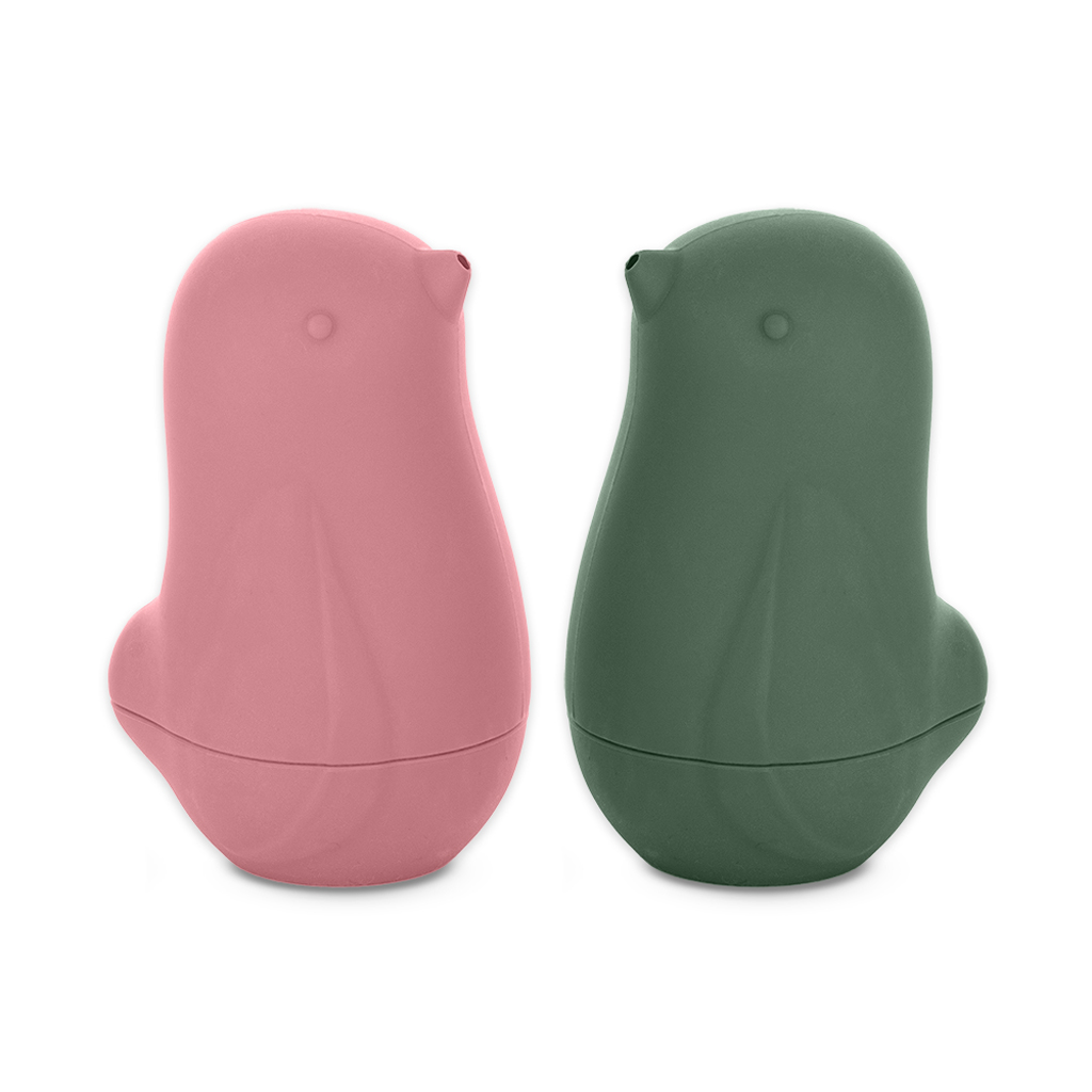 PETITE&MARS Hračky silikónové do kúpeľa Love birds Rose Green 6m+