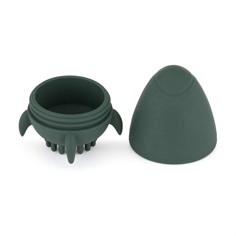 PETITE&MARS Hračka silikonová do vody s kartáčkem Splashy Rocket Misty Green 6m+