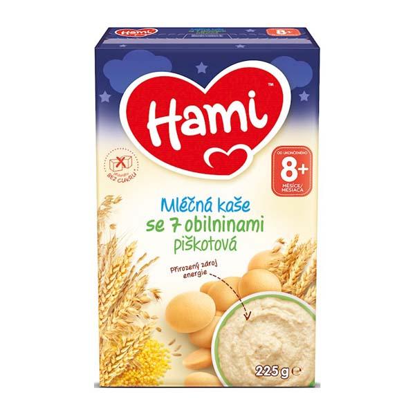 HAMI Mliečna kaša so 7 obilninami piškótová na dobrú noc 225g,  V002259