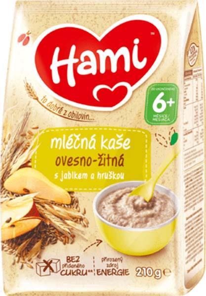 HAMI Mliečna kaša ovseno-ražná s jablkom a hruškou 210 g, 6+,  V002258