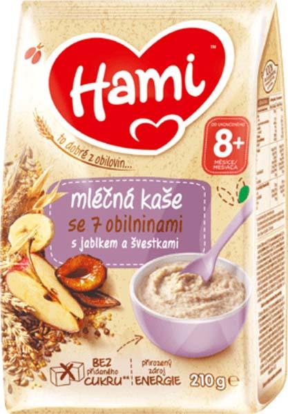 HAMI Mliečna kaša so 7 obilninami s jablkom a slivkami 210 g, 8+,  V002260