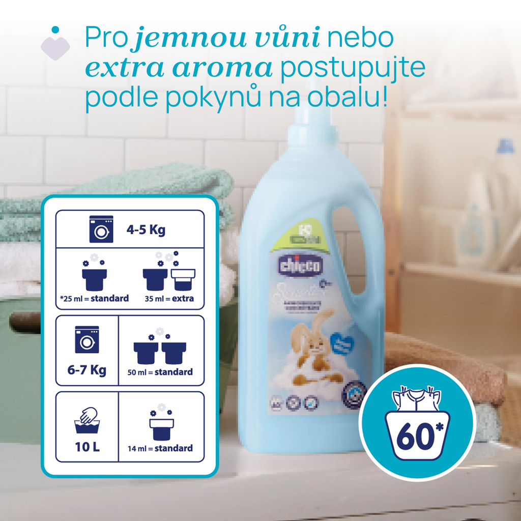 CHICCO Aviváž koncentrovaná Baby Sensitive Sladký púder 1,5 l, 60 praní + vlhčené obrúsky 72 ks zada