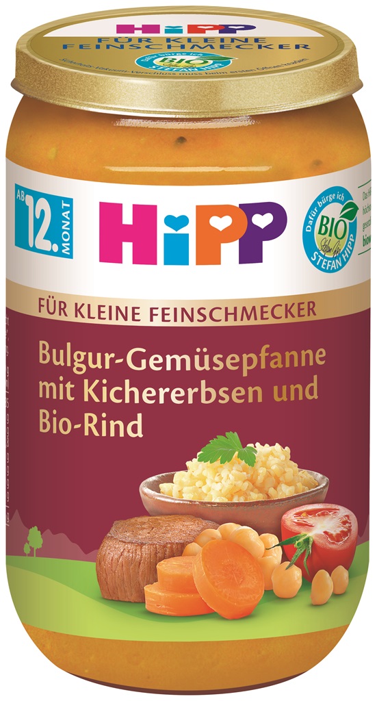 HiPP Malý gurmán BIO Bulgur so zeleninou a cícerom a BIO hovädzím mäsom 250 g, od 12.mesiaca