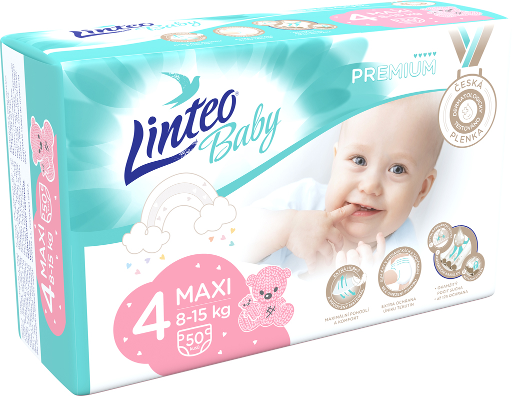 LINTEO BABY Premium Plienky jednorazové 4 MAXI (8-15 kg) 50 ks