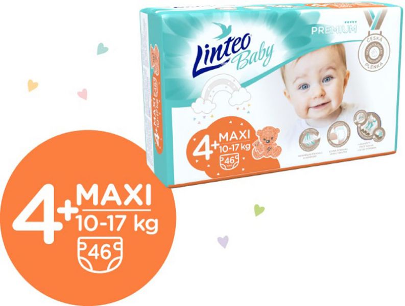 LINTEO BABY Premium Pleny jednorázové 4+ MAXI+ (10-17 kg) 184 ks