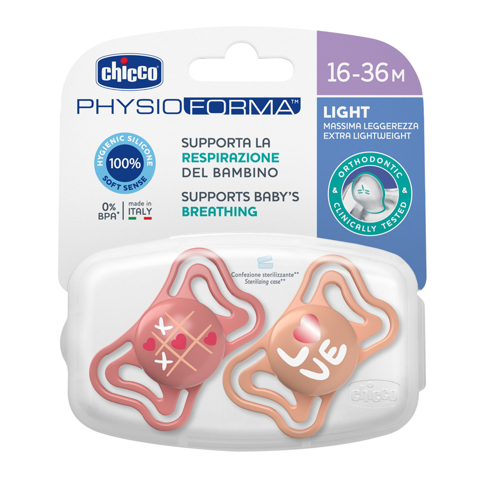 CHICCO Cumlík Physio Light silikónový dievča 16-36m, 2 ks