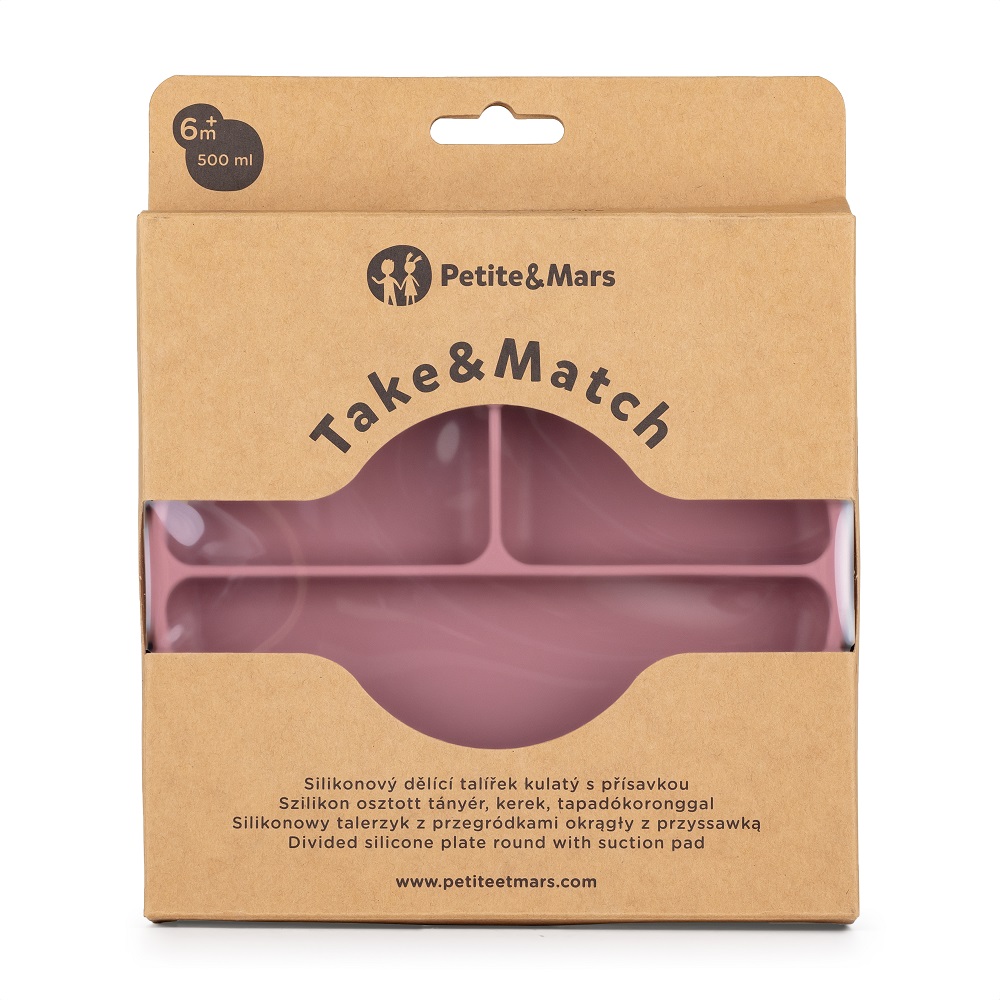 PETITE&MARS Talířek silikonový dělící kulatý Take&Match Dusty Rose 6m+