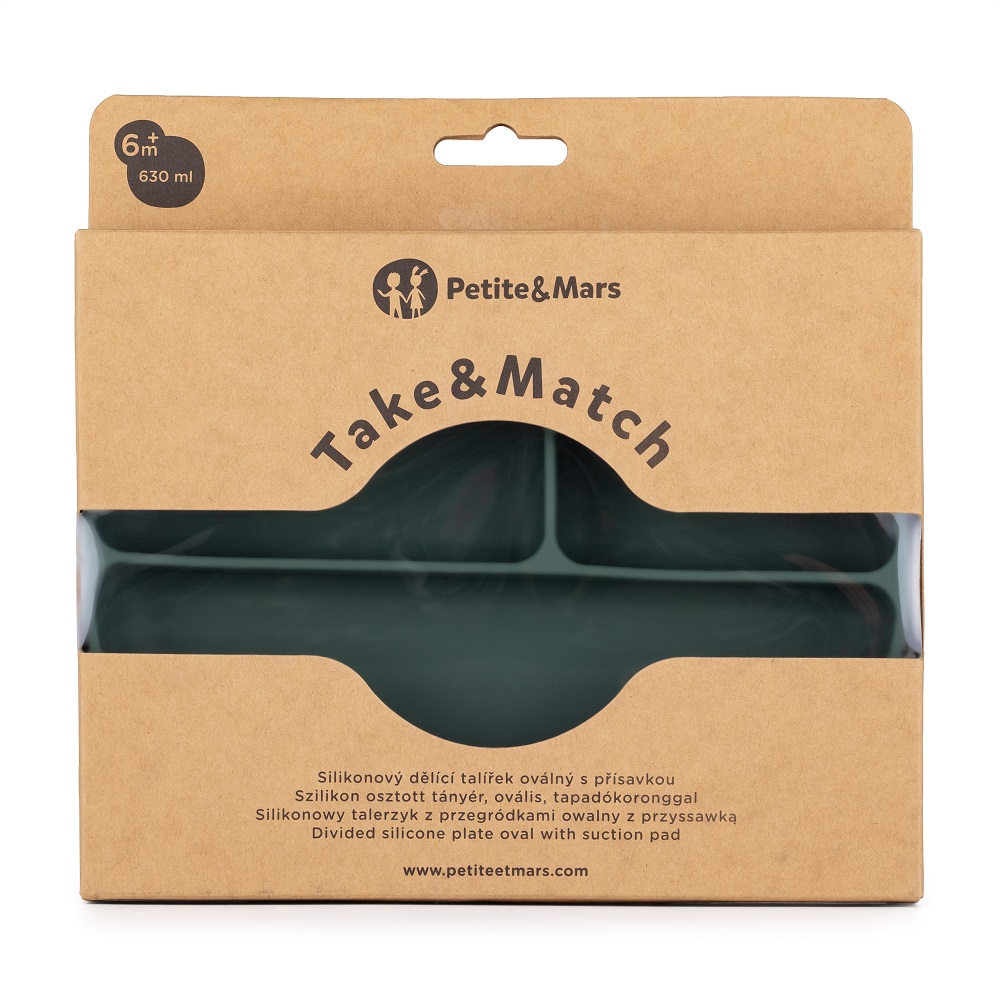 PETITE&MARS Talířek silikonový dělící oválný Take&Match Misty Green 6m+