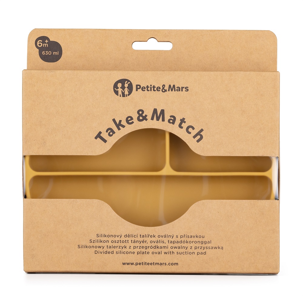 PETITE&MARS Talířek silikonový dělící oválný Take&Match Intense Ochre 6m+