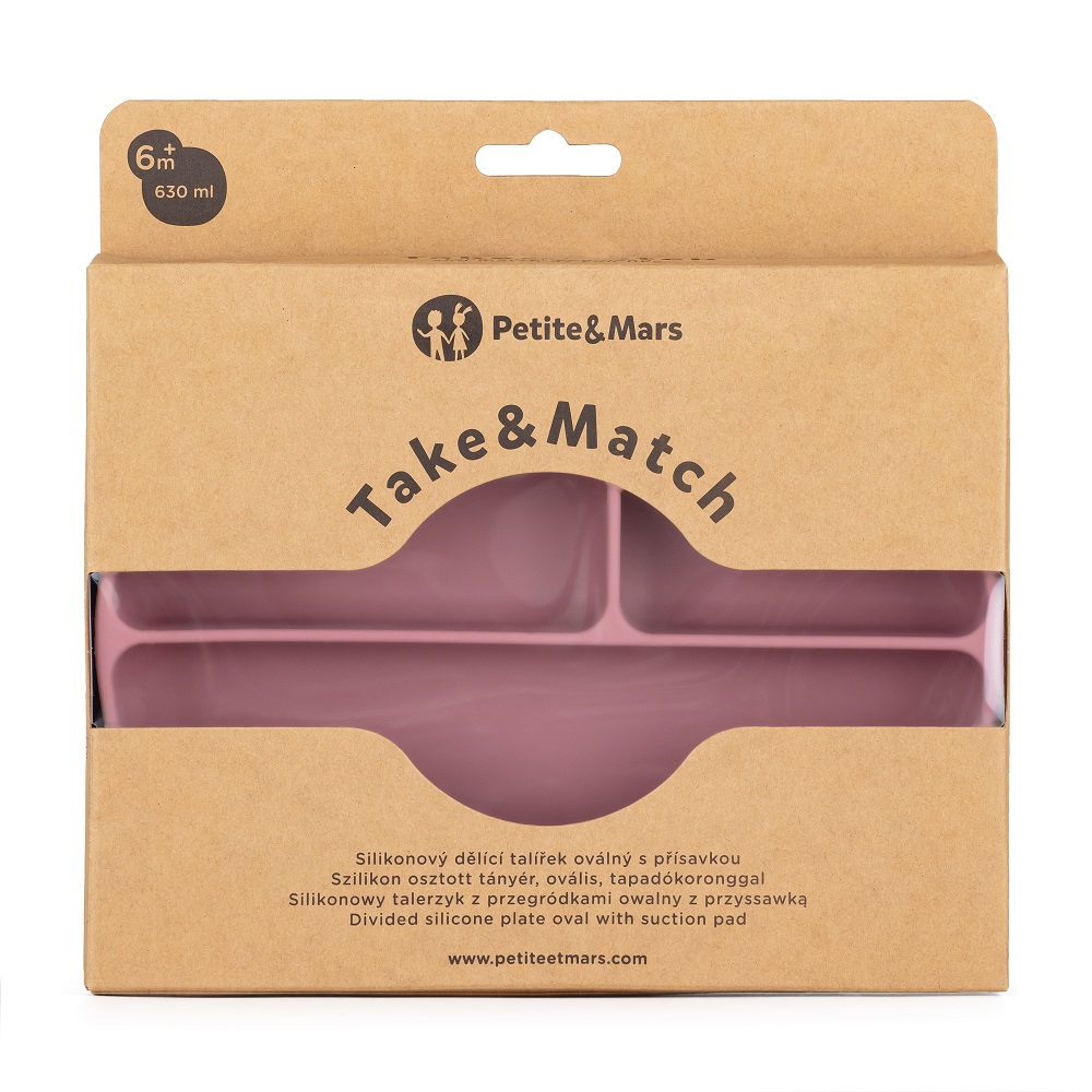 PETITE&MARS Talířek silikonový dělící oválný Take&Match Dusty Rose 6m+