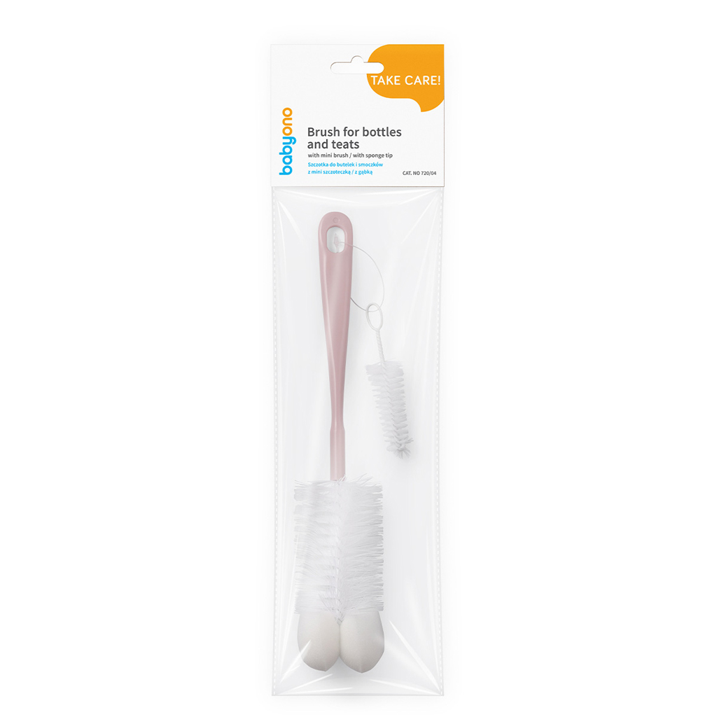 BABYONO Kefa na dojčenské fľaše s mini kefkou Pink