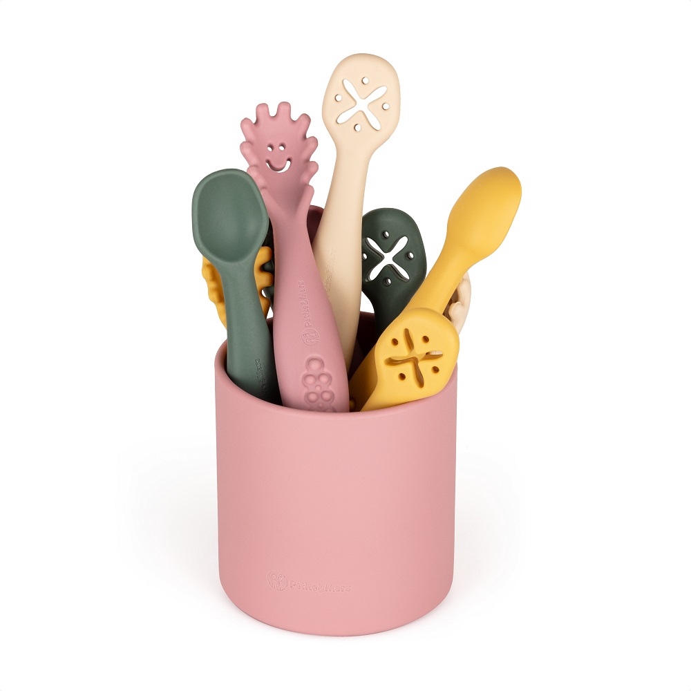 PETITE&MARS Set 3 ks silikónových tréningových lyžičiek Take&Match Desert Sand 6m+