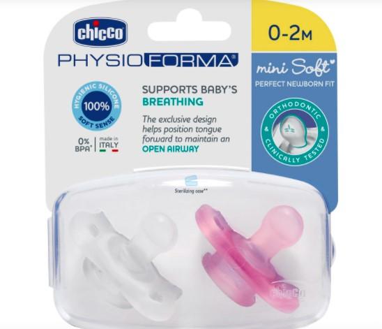 CHICCO Cumlík Physio Mini Soft celosilikónový 0-2m dievča 2 ks