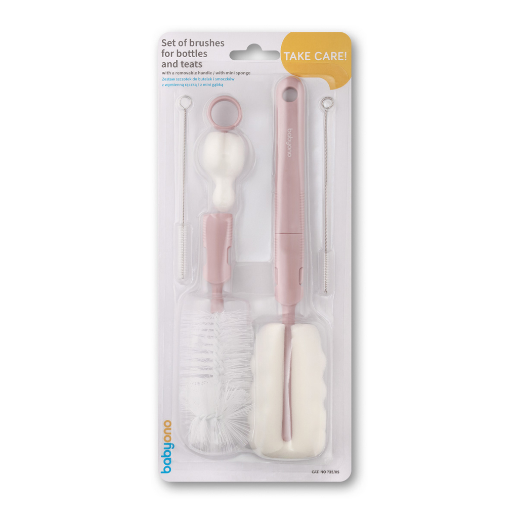 BABYONO Kefky na dojčenské fľaše a cumlíky s odnímateľnou rukoväťou Pink