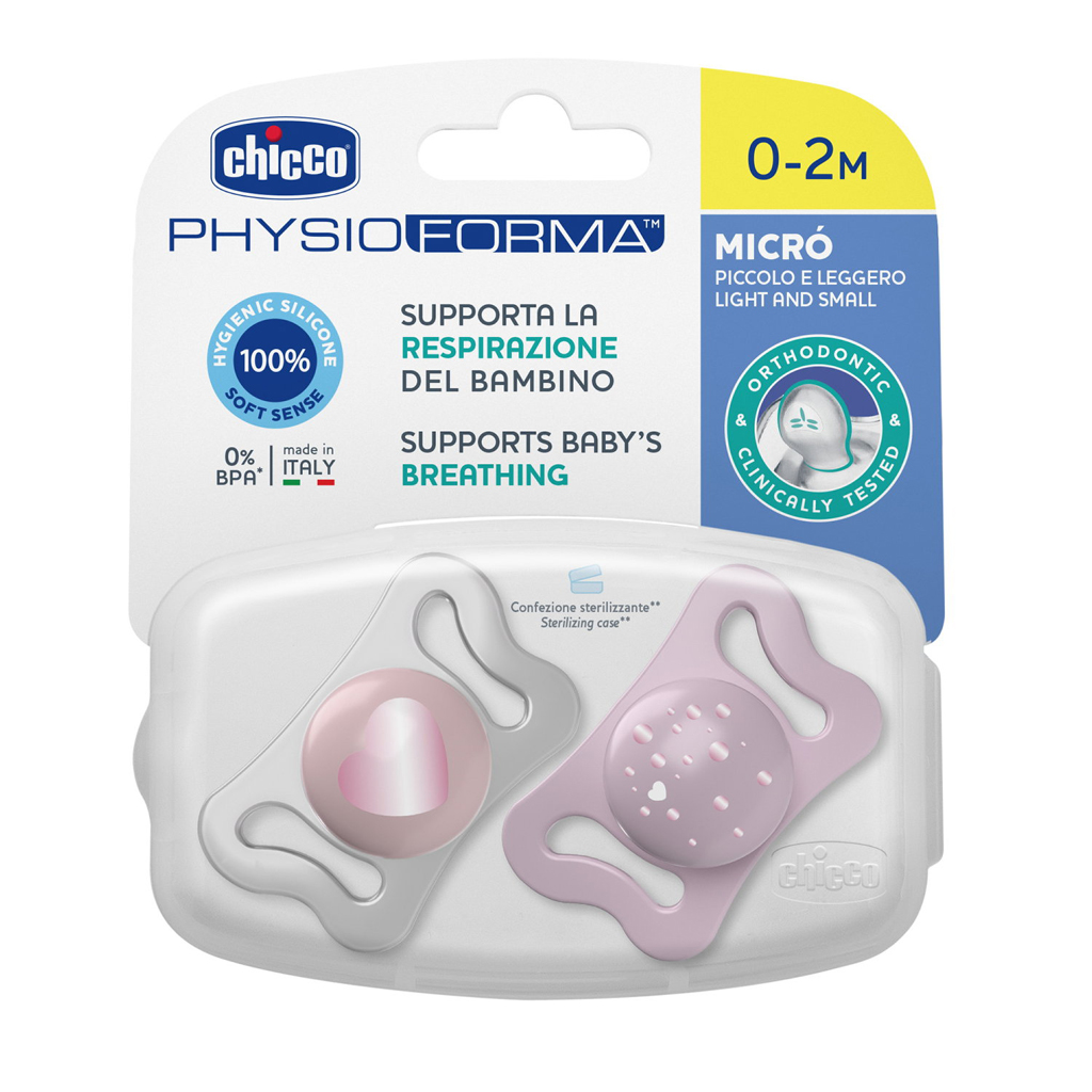 CHICCO Cumlík Physio Micro silikónový 0-2m dievča 2 ks