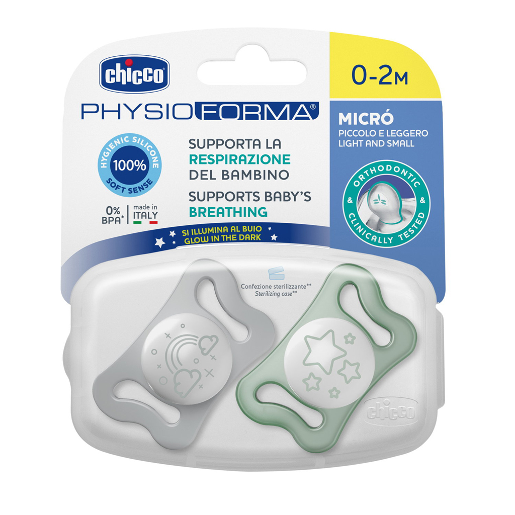 CHICCO Cumlík Physio Micro silikónový 0-2m nočný 2 ks