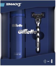 GILLETTE Darčekové balenie Mach3 Holiaci strojček + Sensitive Gél na holenie