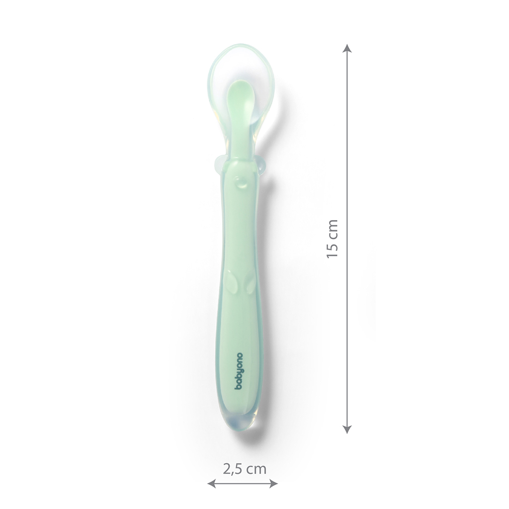 BABYONO Lyžička silikónová Mint 6m+