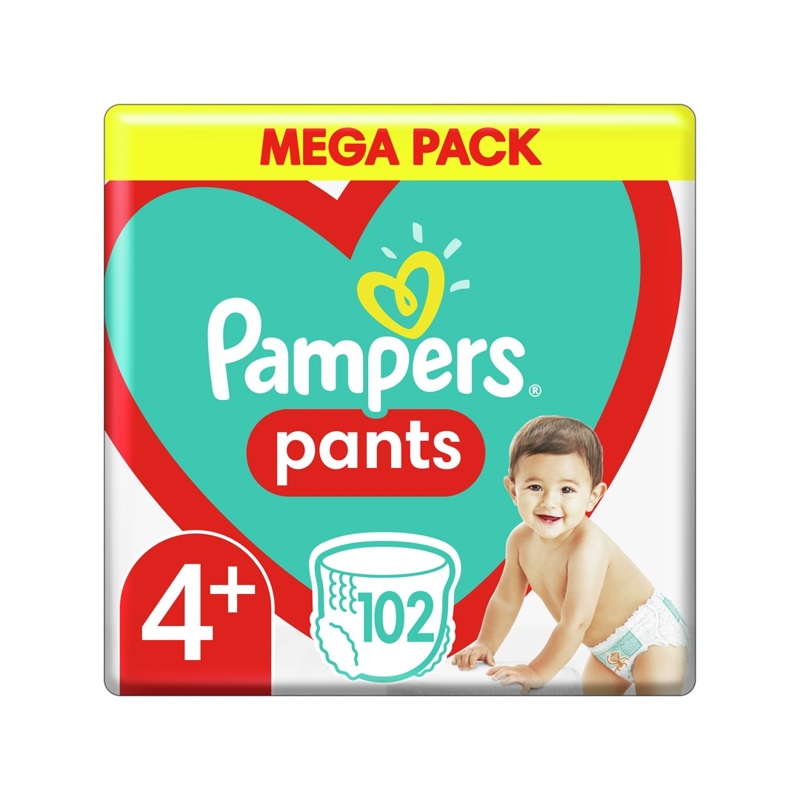 PAMPERS Pants 4+ (9-15 kg) 102 ks Maxi+ Mega box - plienkové nohavičky,  V002375