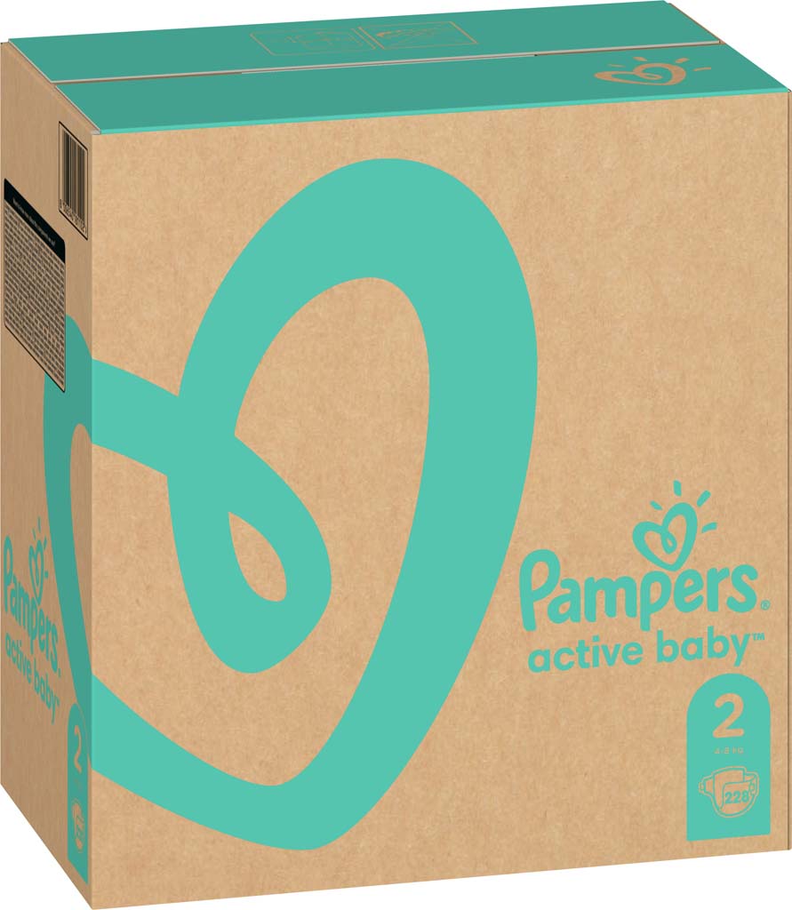 PAMPERS Active Baby Plienky jednorazové 2 (4-8 kg) 228 ks - MESAČNÁ ZÁSOBA