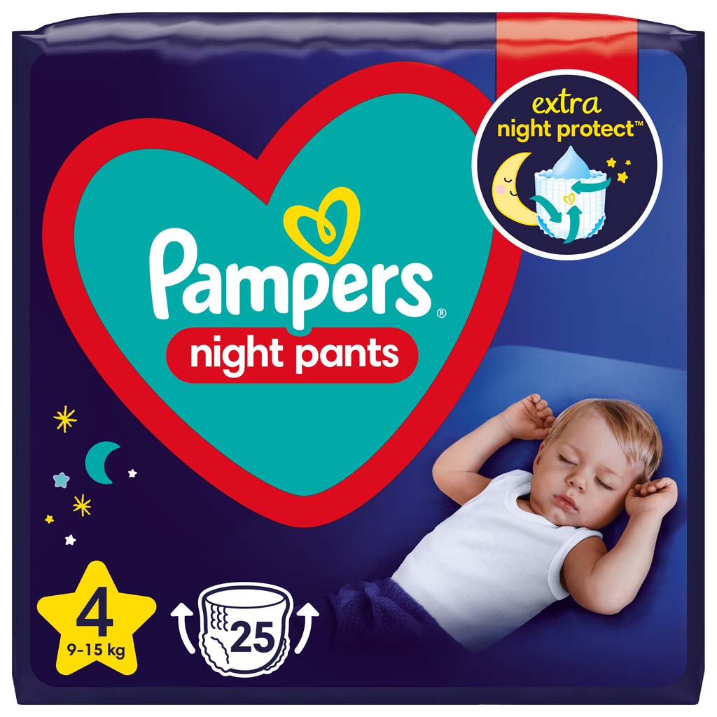 PAMPERS Night Pants Kalhotky plenkové vel. 4, 25 ks, 9-15 kg