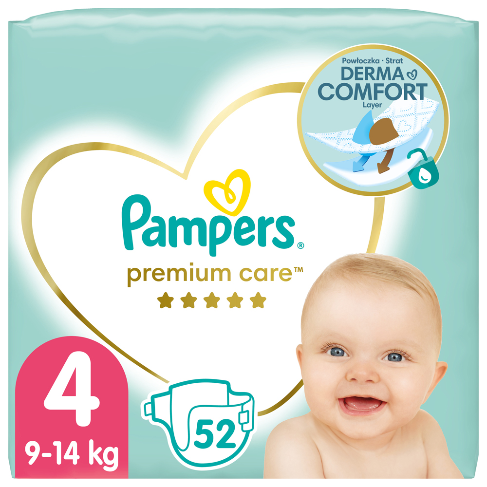 PAMPERS Balenie darčekové - Jednorázové plienky Premium Care 4 (9-14 kg), 104 ks + obrúsky ZDARMA