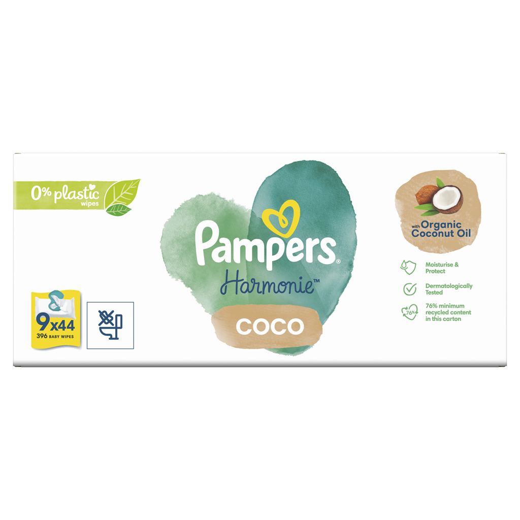 PAMPERS Obrúsky vlhčené Harmonie Coconut Plastic Free 9x44 ks